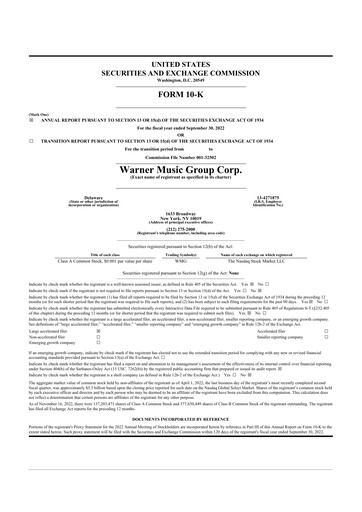 Thumbnail Warner Music Group
 10-K Annual Report 2022