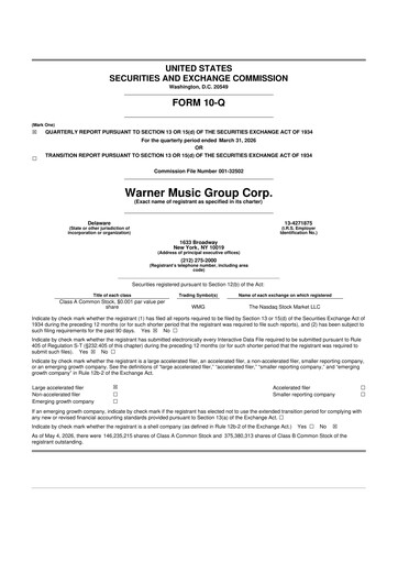 Thumbnail Warner Music Group
 10-Q Quarterly Report FY 