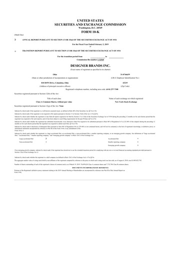 Thumbnail Designer Brands
 10-K Annual Report 2018