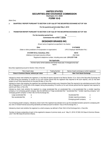 Thumbnail Designer Brands
 10-Q Quarterly Report FY2019 