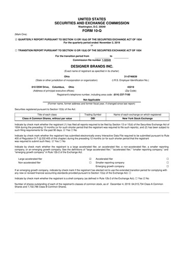 Thumbnail Designer Brands
 10-Q Quarterly Report FY2019 