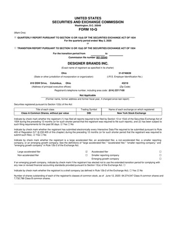 Thumbnail Designer Brands
 10-Q Quarterly Report FY2020 