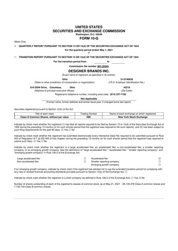 Thumbnail Designer Brands
 10-Q Quarterly Report FY2021 