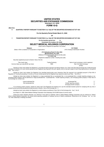 Vorschaubild Select Medical Holdings 10-Q Quartalsbericht  
