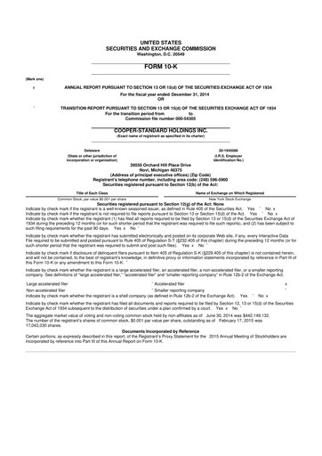 Vorschaubild Cooper Standard 10-K Jahresbericht 2014