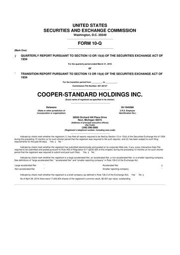 Thumbnail Cooper Standard 10-Q Quarterly Report FY2016 