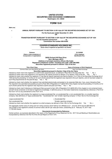 Vorschaubild Cooper Standard 10-K Jahresbericht 2016