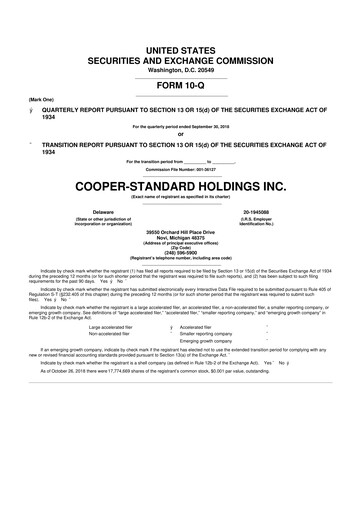 Thumbnail Cooper Standard 10-Q Quarterly Report FY2018 