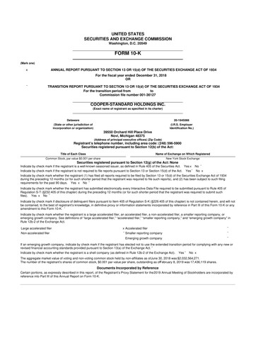 Vorschaubild Cooper Standard 10-K Jahresbericht 2018