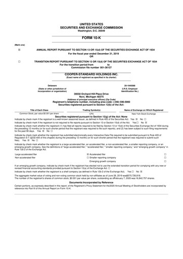 Vorschaubild Cooper Standard 10-K Jahresbericht 2019