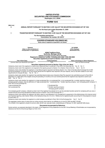 Vorschaubild Cooper Standard 10-K Jahresbericht 2020