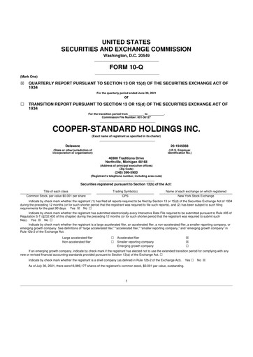 Thumbnail Cooper Standard 10-Q Quarterly Report FY2021 