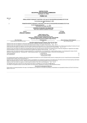 Vorschaubild Cooper Standard 10-K Jahresbericht 2021