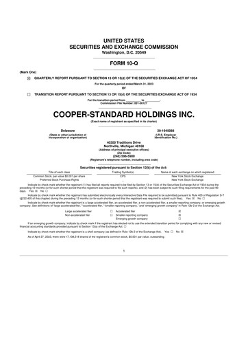 Thumbnail Cooper Standard 10-Q Quarterly Report FY2023 