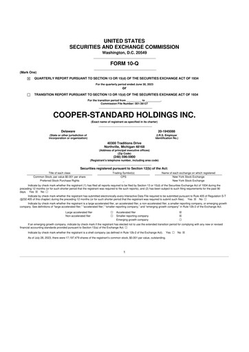 Thumbnail Cooper Standard 10-Q Quarterly Report FY2023 
