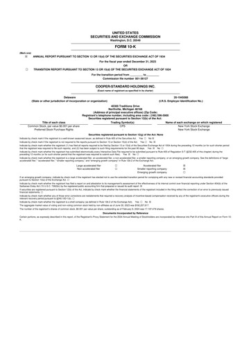 Vorschaubild Cooper Standard 10-K Jahresbericht 2023