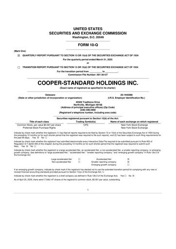 Thumbnail Cooper Standard 10-Q Quarterly Report FY2025 