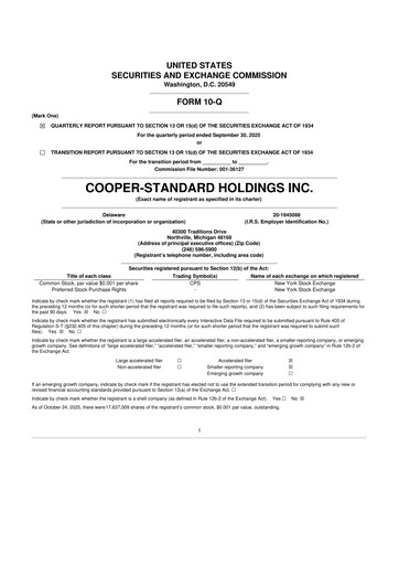 Thumbnail Cooper Standard 10-Q Quarterly Report FY2025 