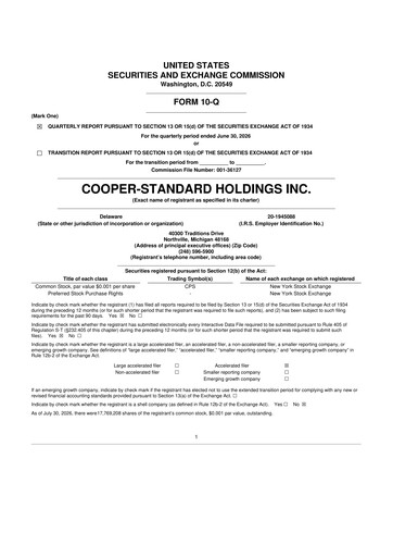 Thumbnail Cooper Standard 10-Q Quarterly Report FY2026 
