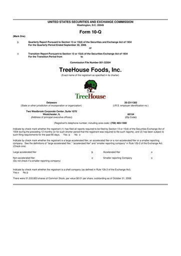 Vorschaubild TreeHouse Foods
 10-Q Quartalsbericht  