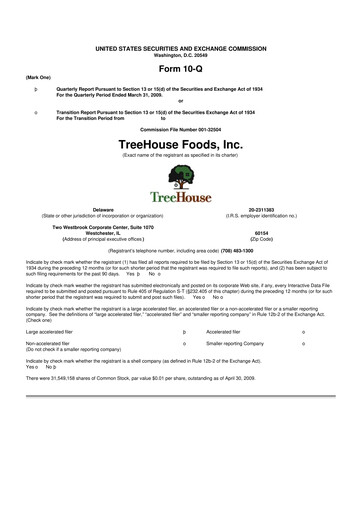 Vorschaubild TreeHouse Foods
 10-Q Quartalsbericht  