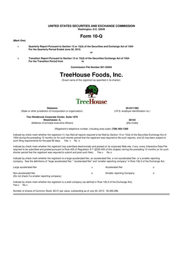 Vorschaubild TreeHouse Foods
 10-Q Quartalsbericht 2010 