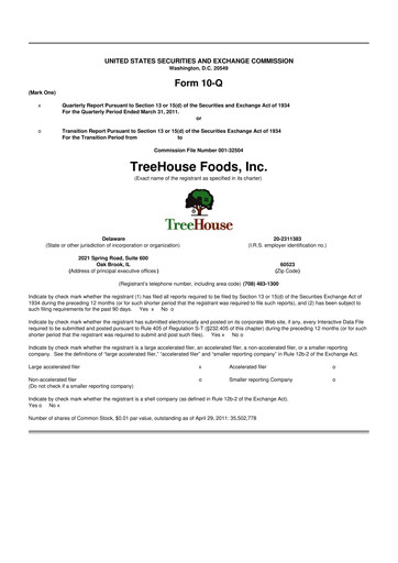 Vorschaubild TreeHouse Foods
 10-Q Quartalsbericht 2011 