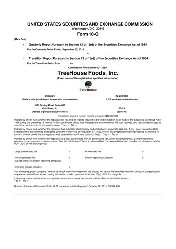 Vorschaubild TreeHouse Foods
 10-Q Quartalsbericht 2018 