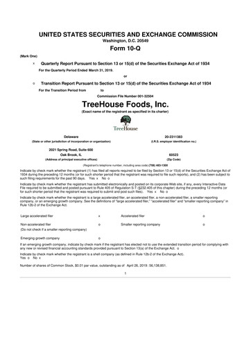 Vorschaubild TreeHouse Foods
 10-Q Quartalsbericht 2019 