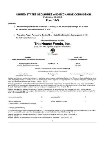 Vorschaubild TreeHouse Foods
 10-Q Quartalsbericht 2019 