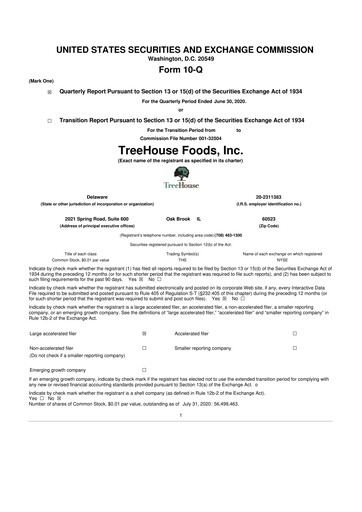 Vorschaubild TreeHouse Foods
 10-Q Quartalsbericht 2020 