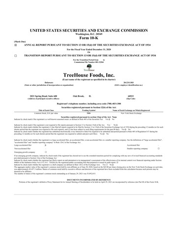 Thumbnail TreeHouse Foods
 10-K Annual Report 2020