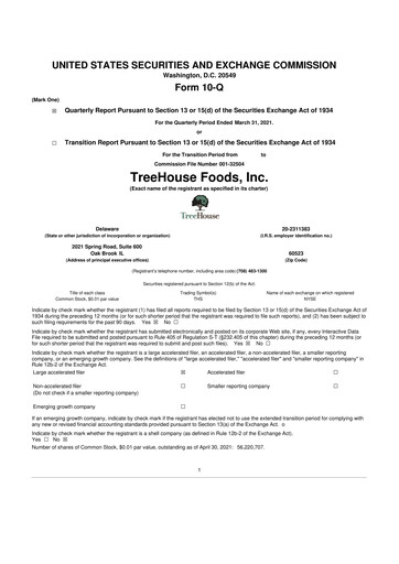 Vorschaubild TreeHouse Foods
 10-Q Quartalsbericht 2021 