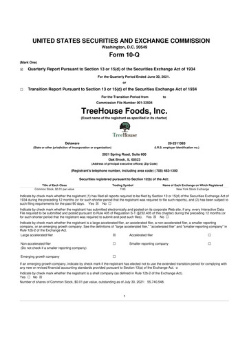 Vorschaubild TreeHouse Foods
 10-Q Quartalsbericht 2021 