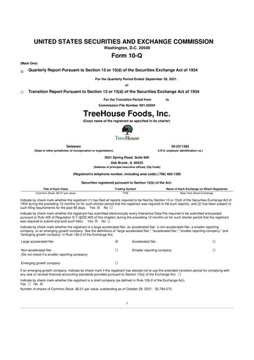 Vorschaubild TreeHouse Foods
 10-Q Quartalsbericht 2021 