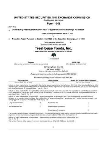 Vorschaubild TreeHouse Foods
 10-Q Quartalsbericht 2022 