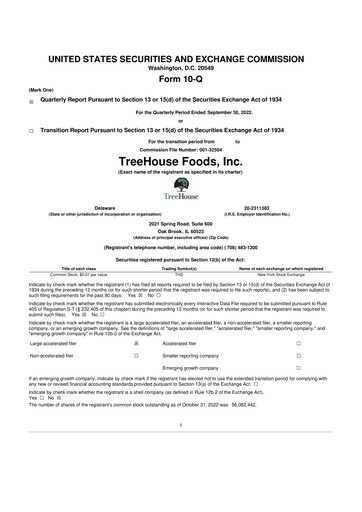 Vorschaubild TreeHouse Foods
 10-Q Quartalsbericht 2022 