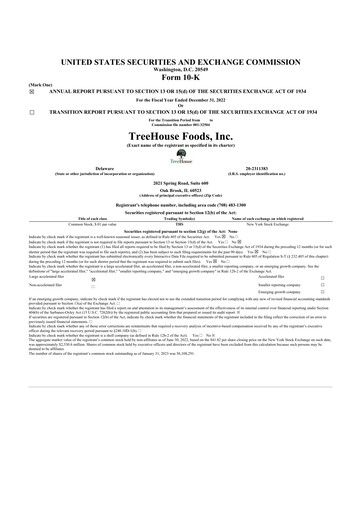 Thumbnail TreeHouse Foods
 10-K Annual Report 2022