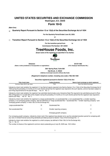 Vorschaubild TreeHouse Foods
 10-Q Quartalsbericht 2025 