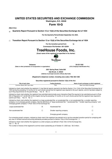 Vorschaubild TreeHouse Foods
 10-Q Quartalsbericht 2025 
