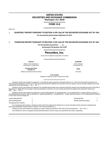 Thumbnail Penumbra 10-Q Quarterly Report FY2018 