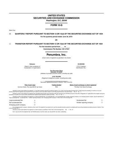 Thumbnail Penumbra 10-Q Quarterly Report FY2019 