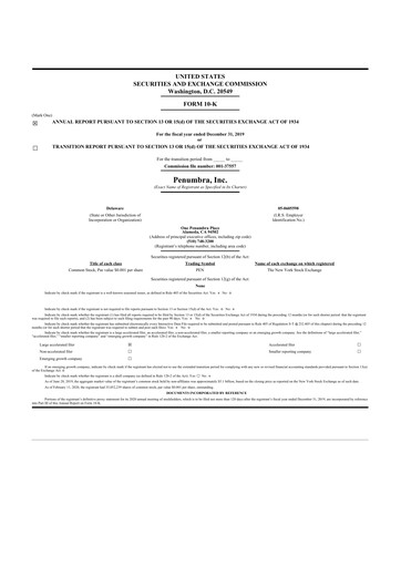 Thumbnail Penumbra 10-K Annual Report 2019