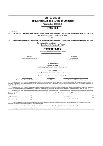 Thumbnail Penumbra 10-Q Quarterly Report FY2020 