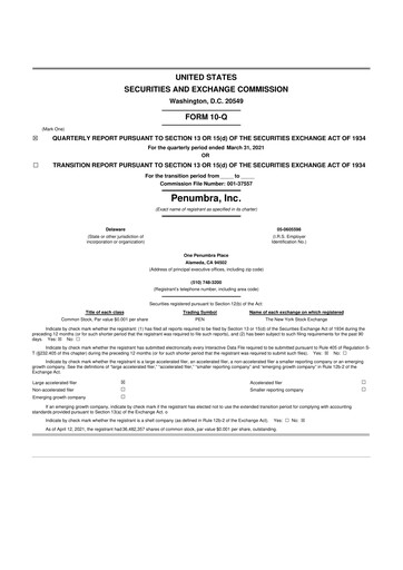 Thumbnail Penumbra 10-Q Quarterly Report FY2021 