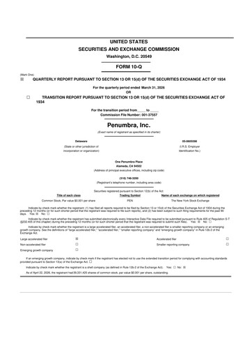 Thumbnail Penumbra 10-Q Quarterly Report FY 