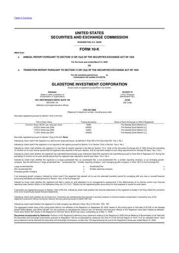 Miniature Gladstone Investment 10-K Rapport annuel 