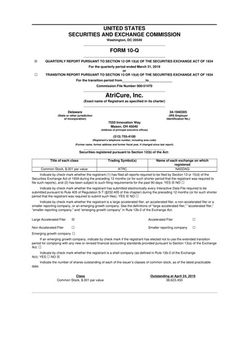 Thumbnail AtriCure 10-Q Quarterly Report FY2019 
