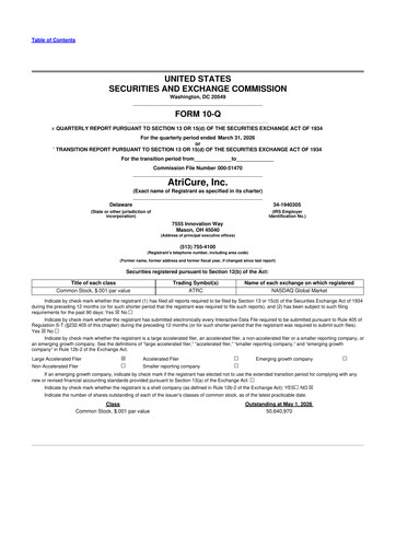 Miniature AtriCure 10-Q Rapport trimestriel  
