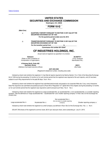 Miniature CF Industries
 10-Q Rapport trimestriel 2015 